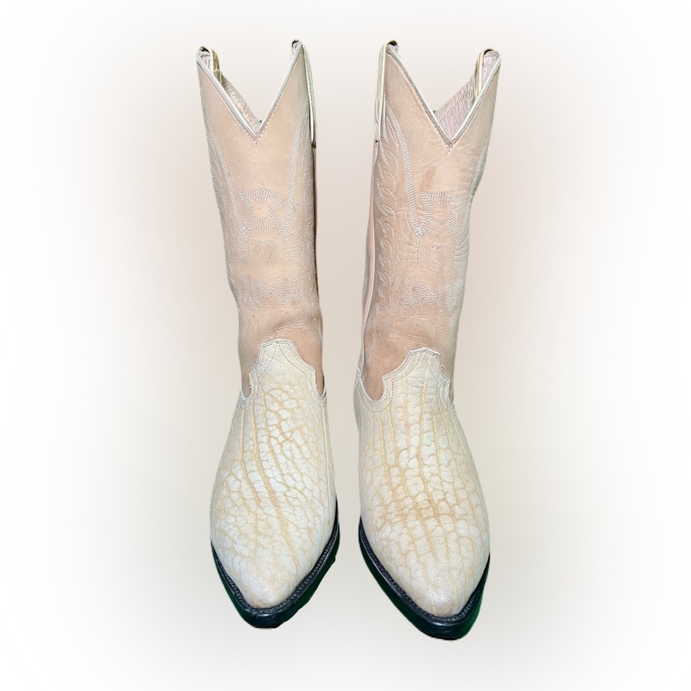 Vintage Rebelde Boots Exotic Elephant Skin Cream Cowboy Boots Size 8.5